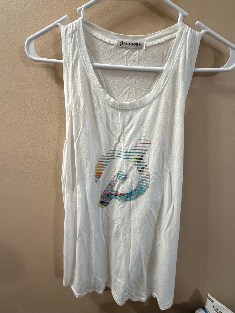 Peloton White Tank with Multicolor Logo size M